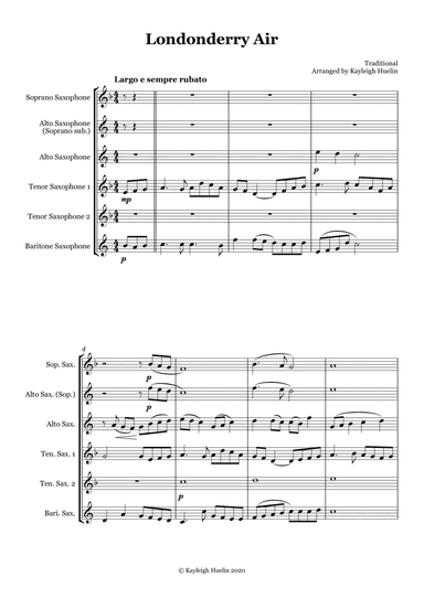 Londonderry Air (Danny Boy) - Saxophone quintet (SATTB/AATTB) (arr. Kayleigh Huelin)