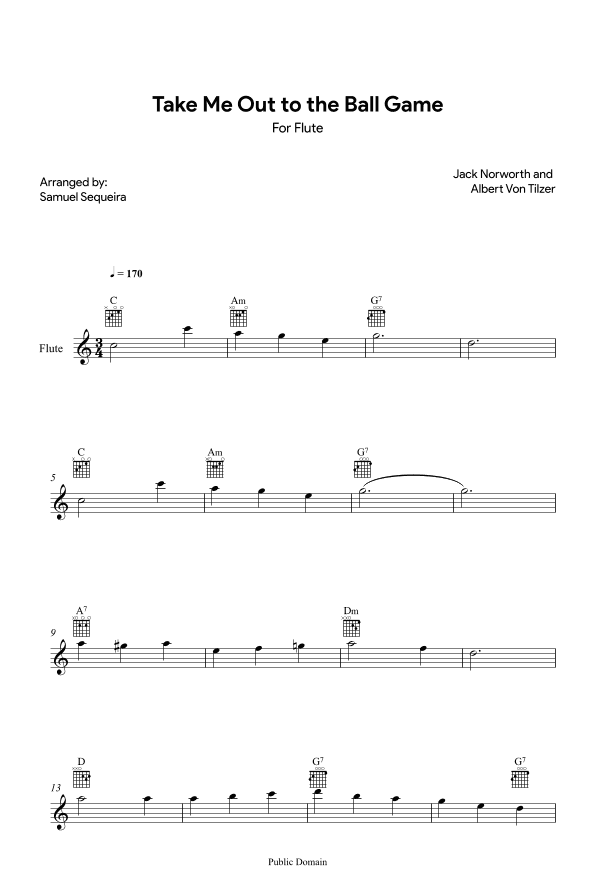Take me out to the Ball Game - for Flute (arr. Samuel Sequeira)