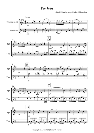 Pie Jesu (from Requiem) for Trumpet and Trombone Duet (arr. David Burndrett)