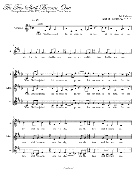 The Two shall become One (SSA + Sop Obb)