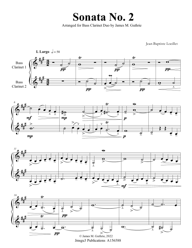 Loeillet: Sonata No. 2 for Bass Clarinet Duo (arr. James M. Guthrie)