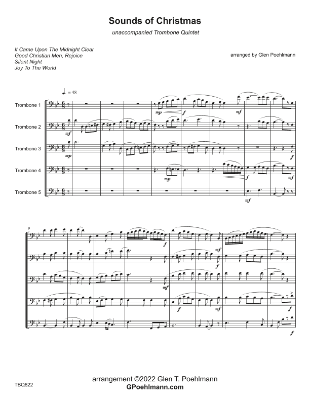 SOUNDS OF CHRISTMAS - Trombone Quintet (or Low Brass Ensemble) - unaccompanied (arr. Glen Poehlmann)