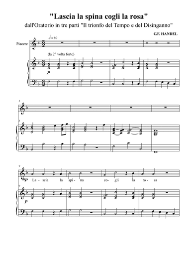 Haendel Lascia la spina, cogli la rosa F major soprano voice and piano (arr. Helios D'Andrea)