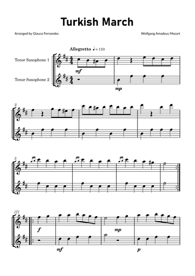 Turkish March by Mozart - Tenor Saxophone Duet (arr. Glauco Fernandes)