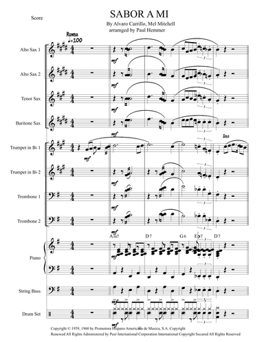Sabor A Mi (be True To Me) (arr. Paul Hemmer)