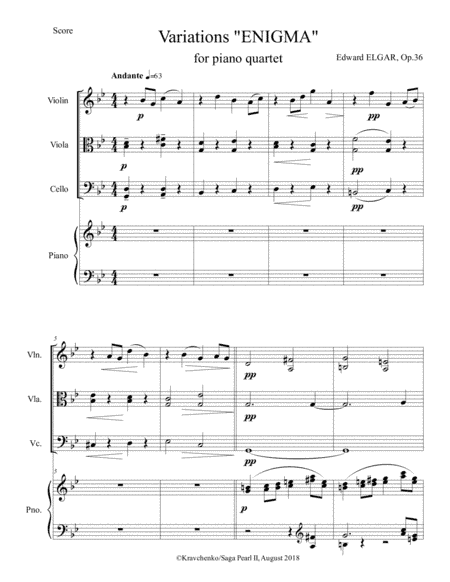 Edward Elgar - Variations "Enigma" arr. for piano quartet (score and parts) (arr. Julia Samarska)