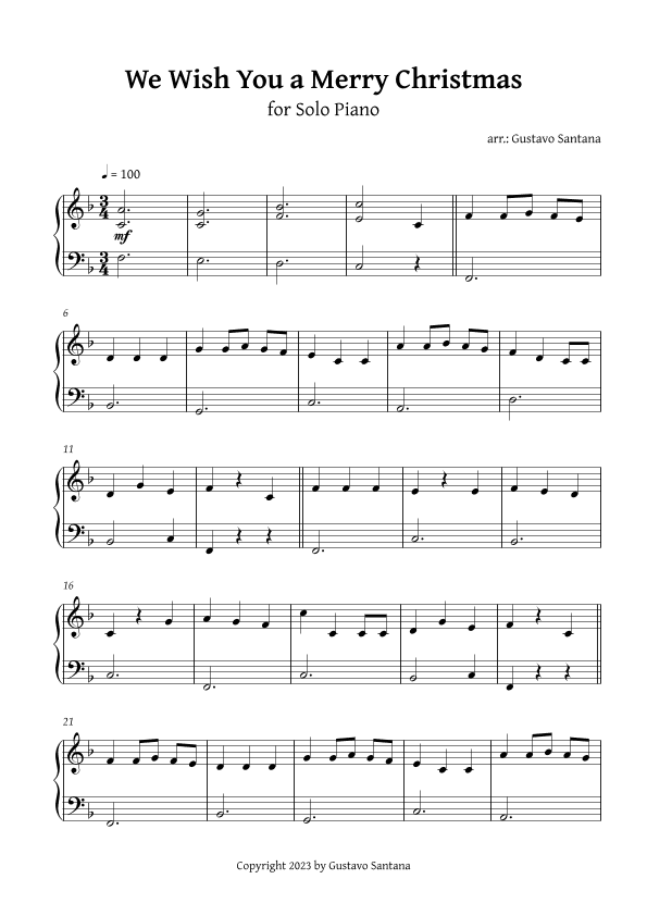 We Wish You a Merry Christmas for Solo Piano (arr. Gustavo Santana)