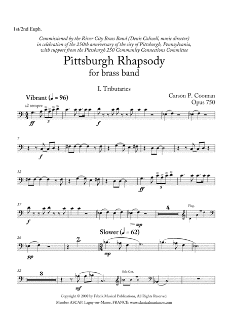 Carson Cooman: Pittsburgh Rhapsody (2008) for brass band, Euphonium 1 and 2 part