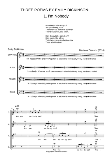 THREE POEMS BY EMILY DICKINSON, for SATB choir a cappella