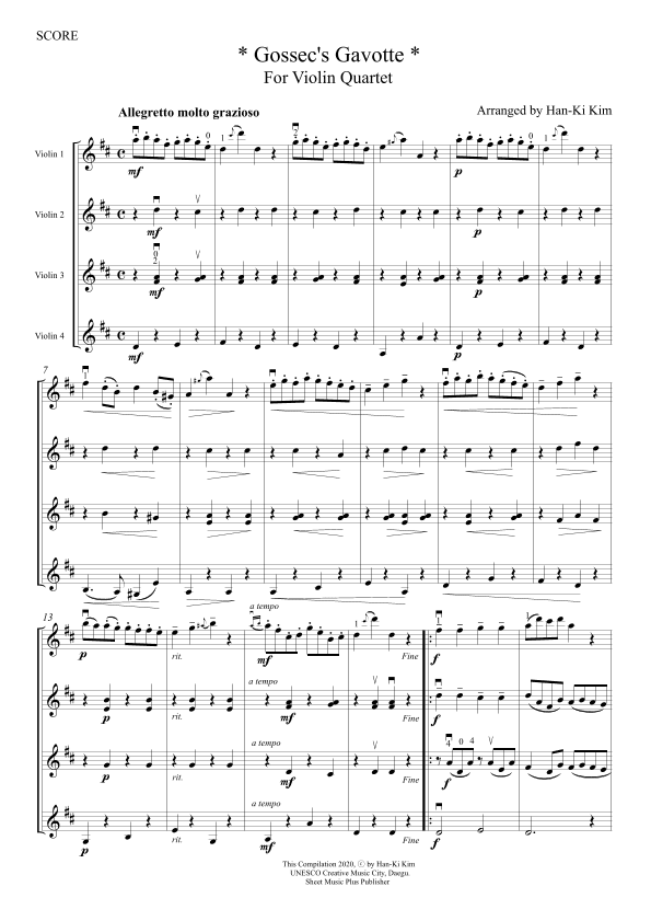 Gossec  Gavotte (For Violin Quartet) (arr. Han-Ki Kim)