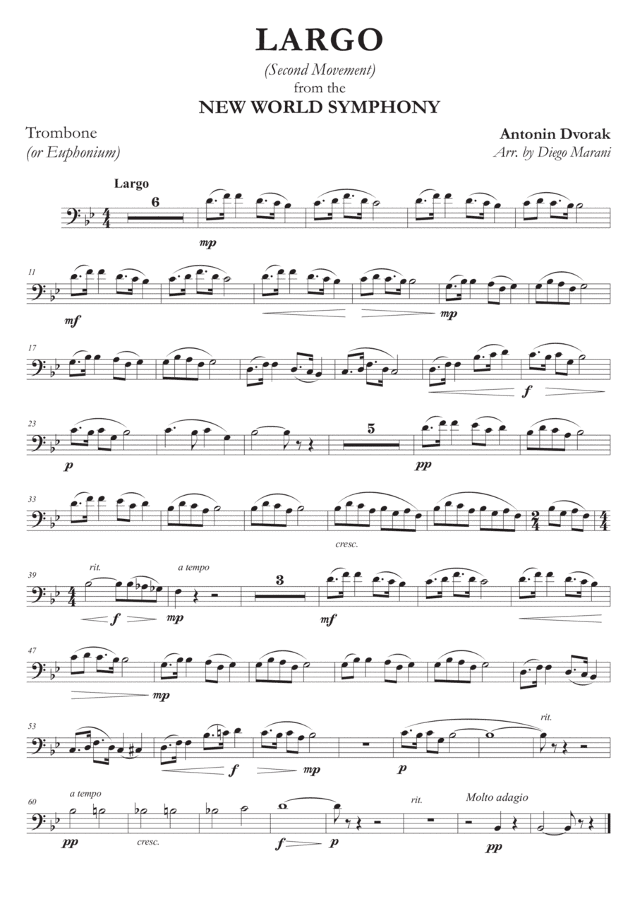 Largo from "New World Symphony" for Trombone/Euphonium and Piano (arr. Diego Marani)