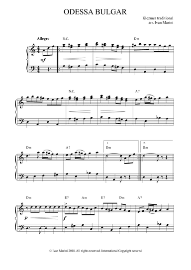 ODESSA BULGAR - easy Piano (arr. Ivan Marini)