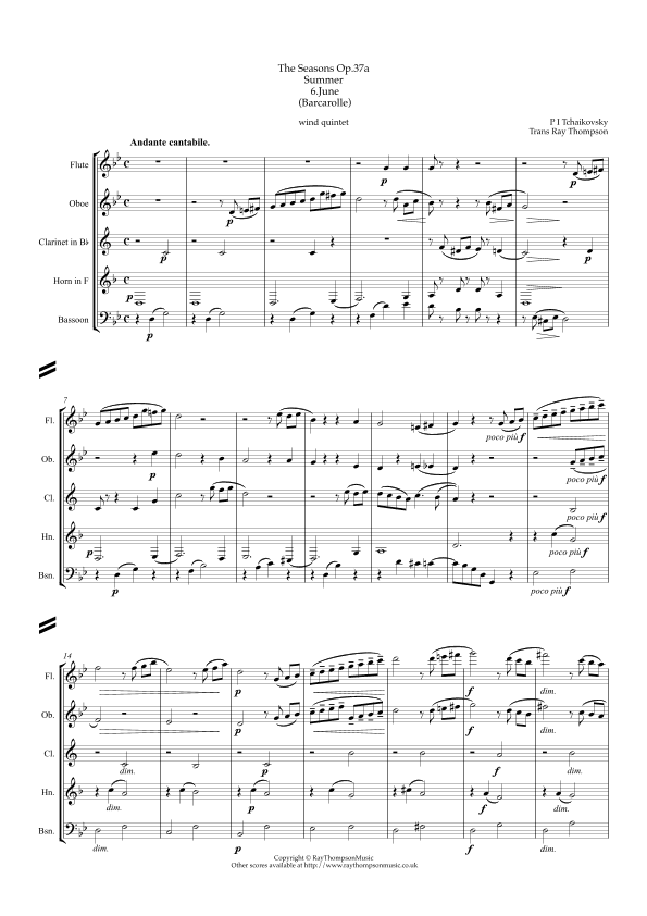 Tchaikovsky: The Seasons Op.37a “Summer” (Jun, Jul, Aug)  - wind quintet (arr. Ray Thompson)
