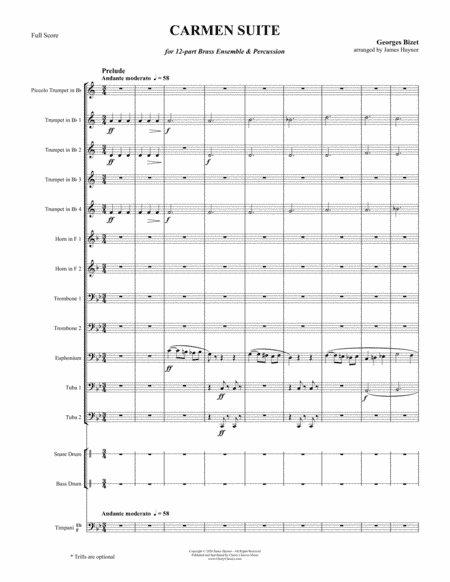 Carmen Suite for 12-part Brass Ensemble and Percussion (arr. James Haynor)