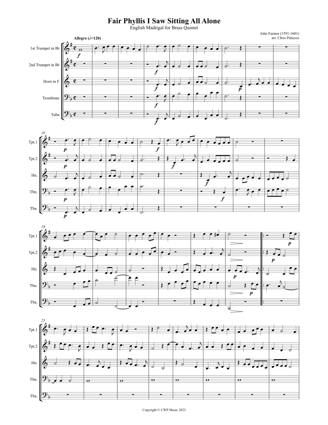Fair Phyllis I Saw Sitting All Alone (arr. Chris Palucsis)