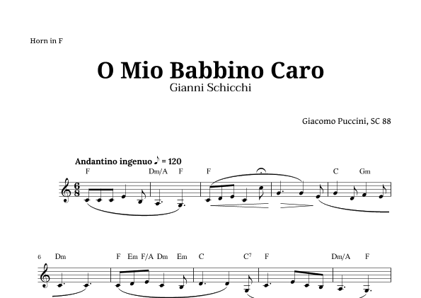O Mio Babbino Caro by Puccini for Horn in F and Chords (arr. Langanho)