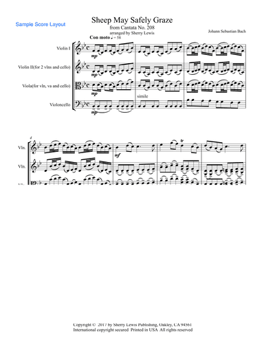 SHEEP MAY SAFELY GRAZE String Trio, Intermediate Level for 2 violins and cello or violin, viola and (arr. Sherry Lewis Publishing)