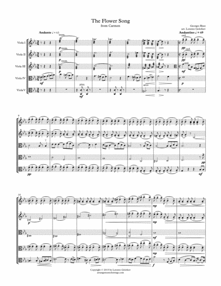 The Flower Song from Carmen for 5 violas (arr. Lorento Golofeev)