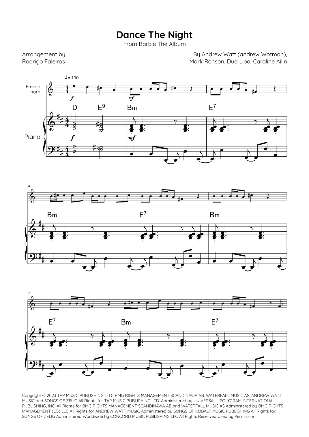 Dance The Night (arr. Rodrigo Faleiros)