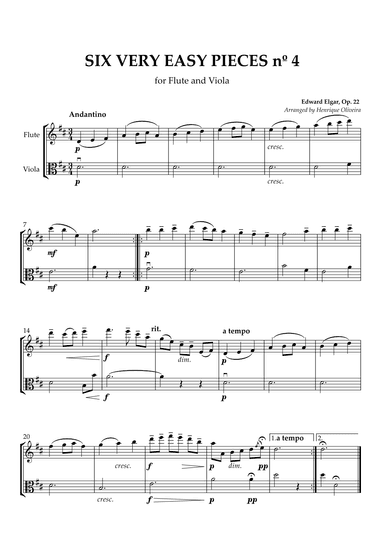Six Very Easy Pieces nº 4 (Andantino) - Flute and Viola (arr. Henrique Oliveira)