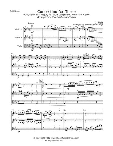 Fiala, J. - Concertino for Three, For Two Violins and Viola (arr. Linda M. Scott)