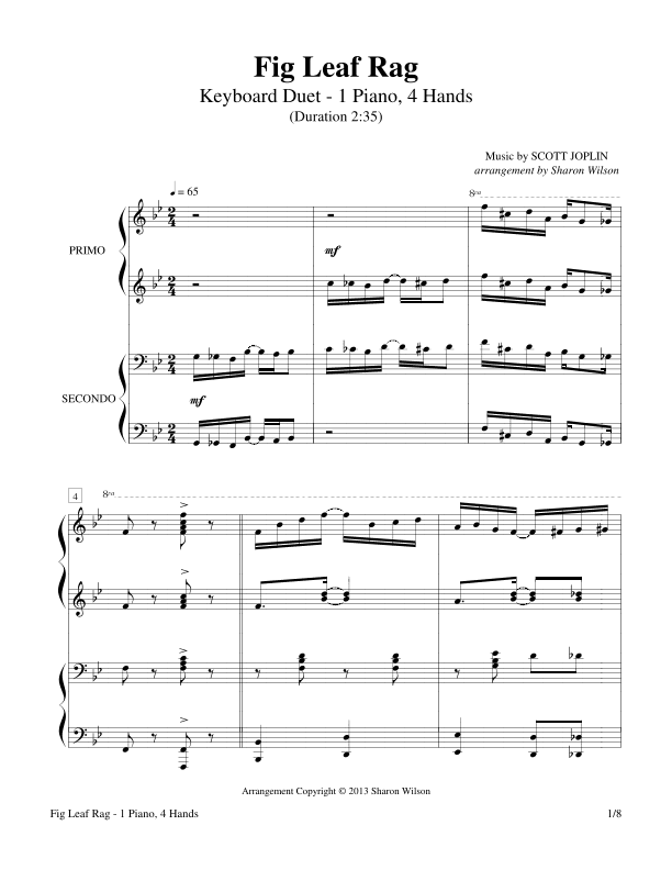 Fig Leaf Rag (1 Piano, 4-Hands Duet) (arr. Sharon Wilson)