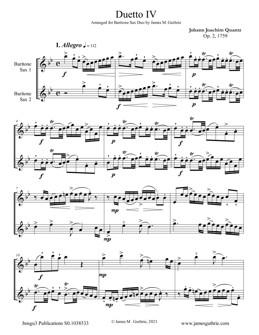 Quantz: Duetto Op. 2 No. 4 for Baritone Sax Duo (arr. James M. Guthrie)
