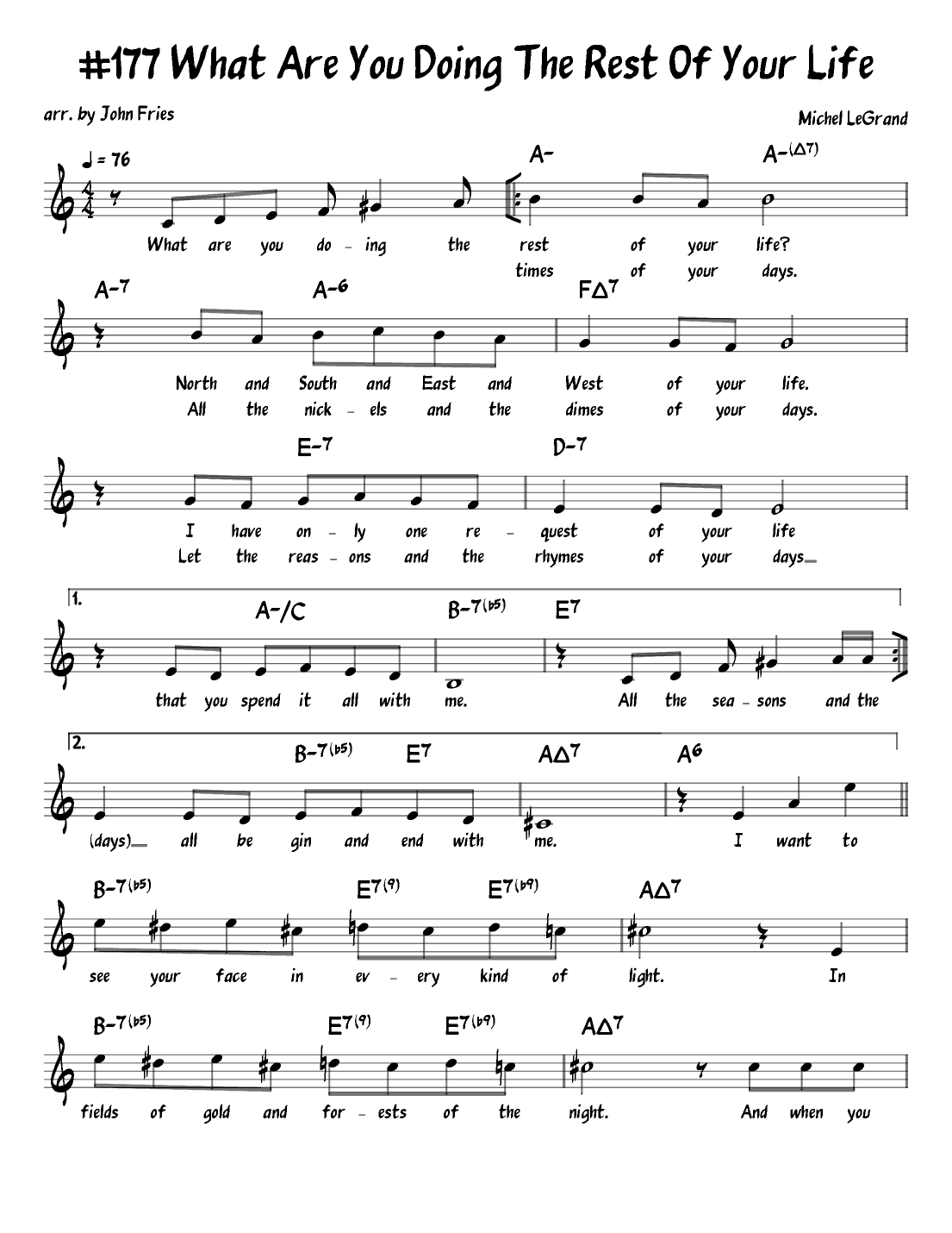 What Are You Doing The Rest Of Your Life? (arr. John Fries)