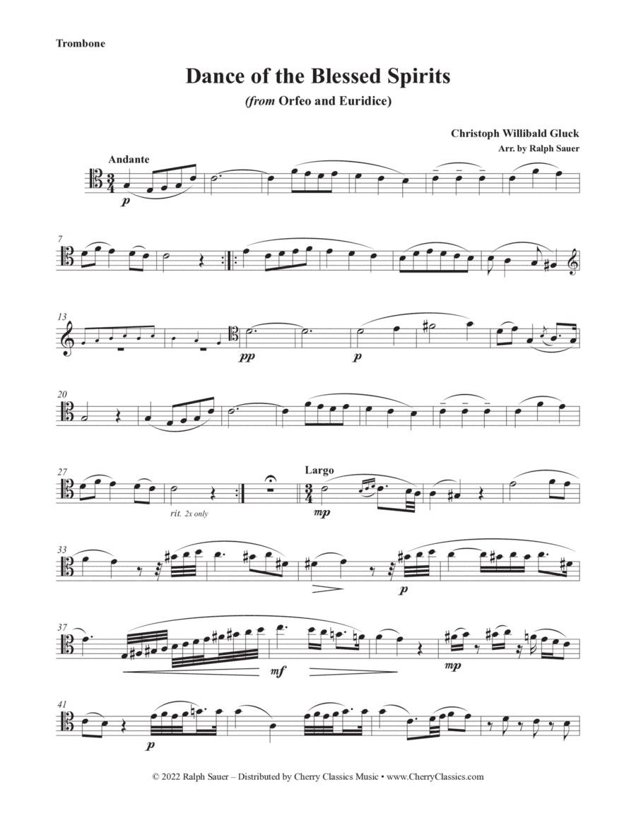 Dance of the Blessed Spirits for Trombone and Piano (arr. Ralph Sauer)