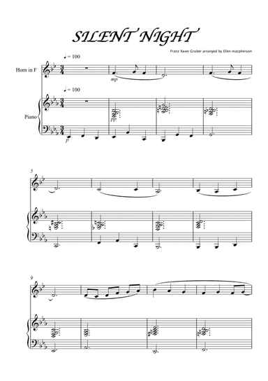 Silent Night for French Horn and Piano (arr. Ellen Macphersonn)
