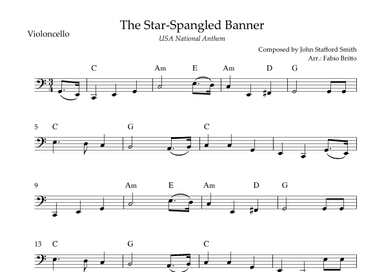 The Star Spangled Banner (USA National Anthem) for Cello Solo with Chords (C Major) (arr. Fabio Britto)
