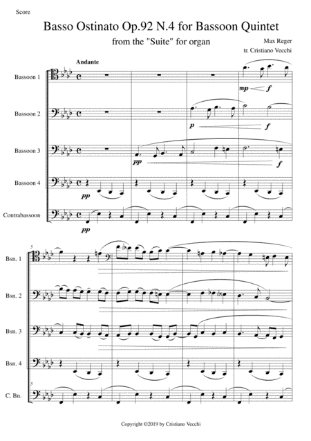 Basso Ostinato Op.92 N.4 for Bassoon Quintet (arr. Cristiano Vecchi)
