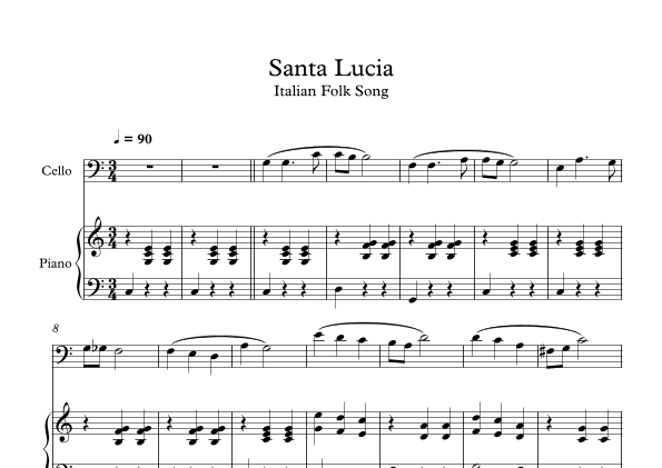 Santa Lucia - Italian Folk Song (Cello + Piano) (arr. Digital Book Music)