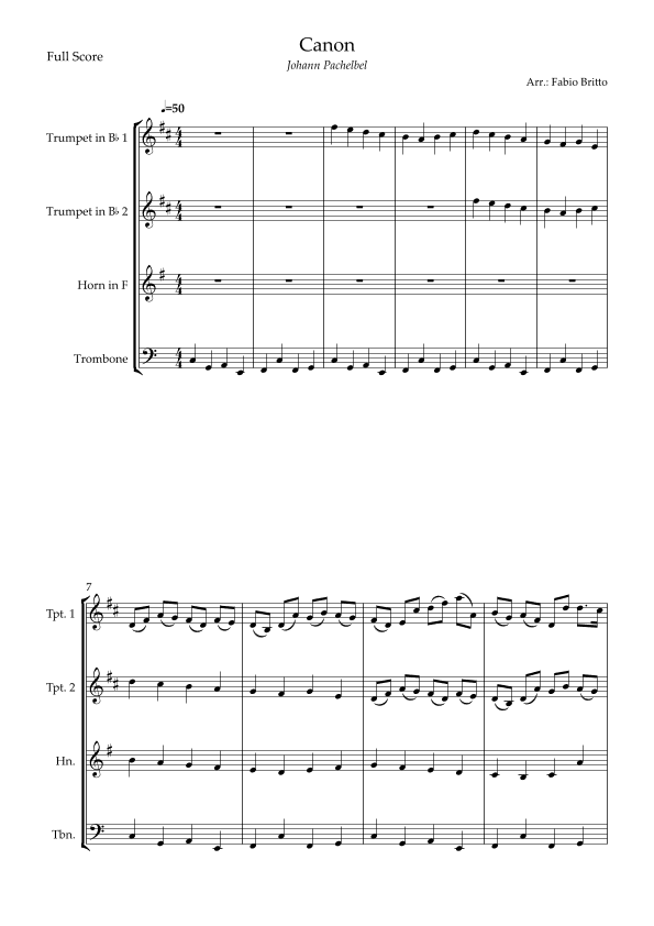 Canon - Johann Pachelbel (Wedding/Reduced Version) for Brass Quartet (arr. Fabio Britto)