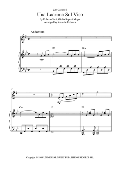 Tears On My Face (lacrima Sul Viso) (arr. Kaiserin Rebecca)