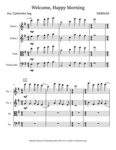 Welcome, Happy Morning - String Quartet (arr. Catherine Ing)