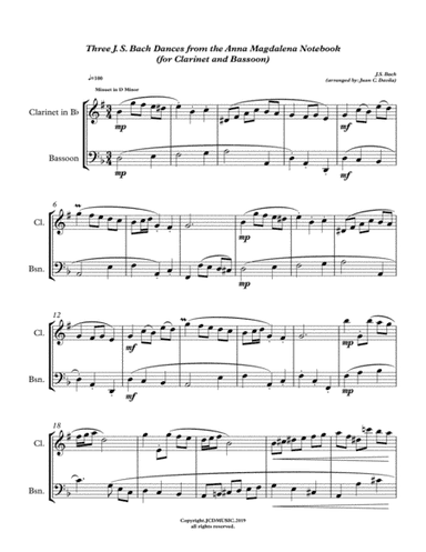 Three J. S. Bach Dances from the Anna Magdalena Notebook (for Clarinet and Bassoon) (arr. Juan C. Davila)