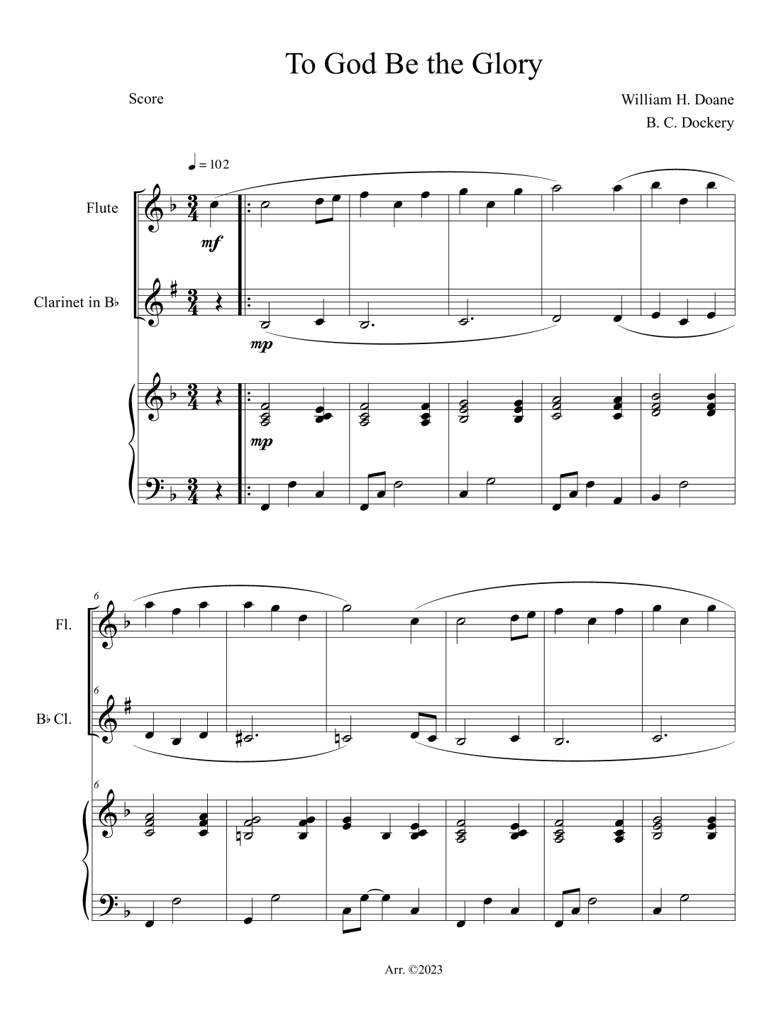 To God Be the Glory (Flute and Clarinet Duet with Piano Accompaniment) (arr. B. C. Dockery)