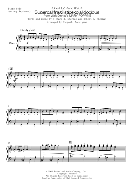 Supercalifragilisticexpialidocious from Walt Disney's MARY POPPINS (arr. Tsuyoshi Yoroiguma)