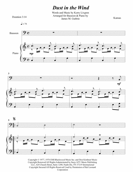 Dust In The Wind (arr. James M. Guthrie, ASCAP)