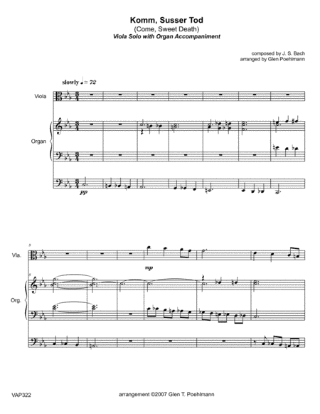 KOMM, SUSSER TOD (J.S. Bach BWV478) - VIOLA SOLO with Organ Accompaniment (arr. Glen Poehlmann)