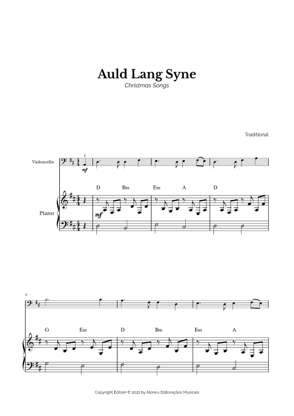 Auld Lang Syne for Easy Cello and Piano (arr. Marcos Soares)