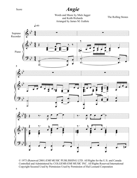 Angie (arr. James M. Guthrie, ASCAP)
