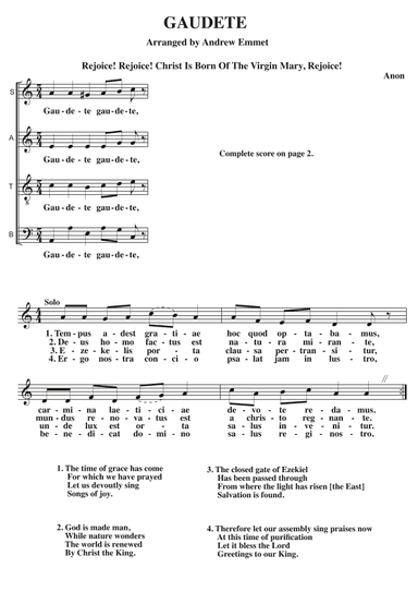 Gaudete A Cappella SATB (arr. Andrew Emmet)