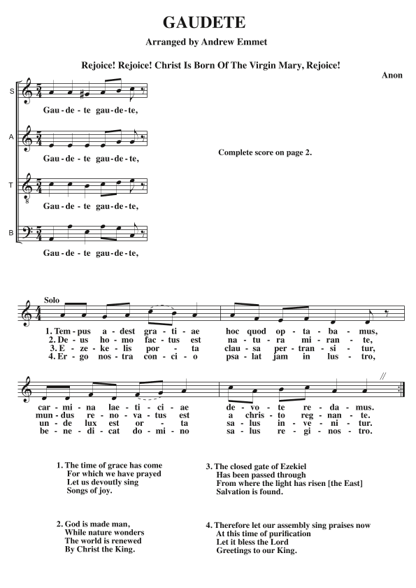 Gaudete A Cappella SATB (arr. Andrew Emmet)