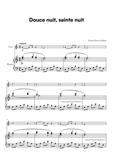 Franz Xaver Gruber - Douce nuit, sainte nuit (for Violin and Piano) (arr. Cadenza Editions)