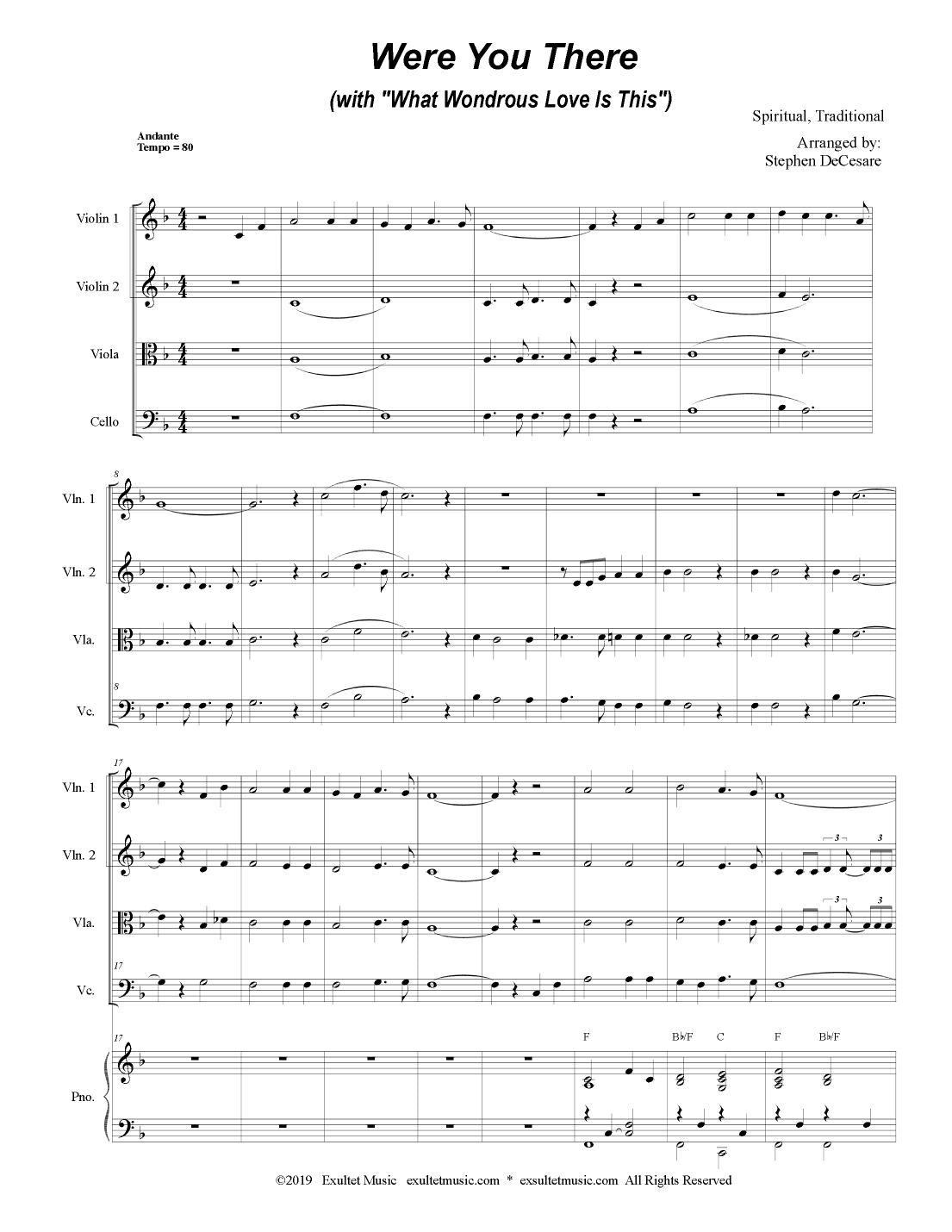 Were You There (with "What Wondrous Love Is This") (for String Quartet and Piano) (arr. Stephen DeCesare)