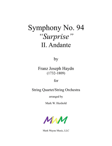 Symphony No. 94 "Surprise", II. Andante - Score Only (arr. Mark W. Huxhold)