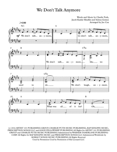 We Don't Talk Anymore (arr. Joe Cox)