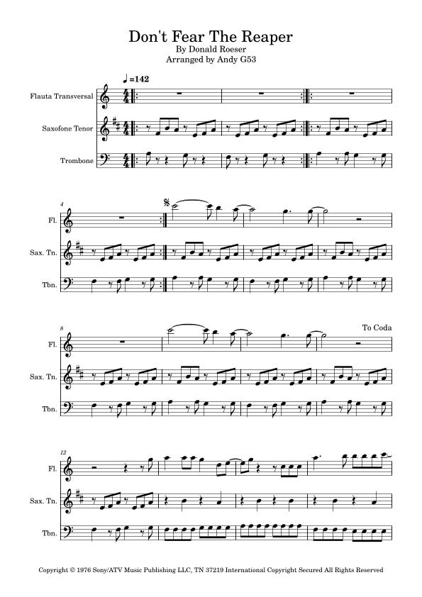 Don't Fear The Reaper (arr. Andy G53)